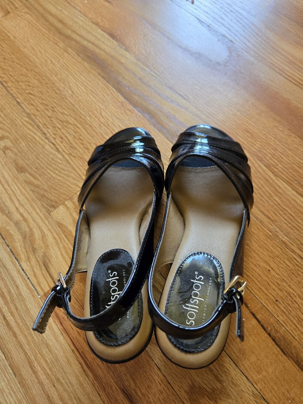 Softspots Black Patent Slingback Peep-Toe Heels